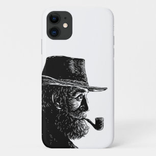 Punt- en Lijnportret: Wijze Oude Man die een Pijp  Case-Mate iPhone Case