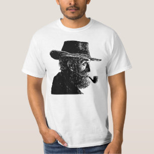 Punt- en Lijnportret: Wijze Oude Man die een Pijp T-shirt