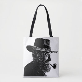 Punt- en Lijnportret: Wijze Oude Man die een Pijp  Tote Bag