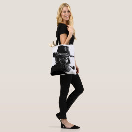 Punt- en Lijnportret: Wijze Oude Man die een Pijp  Tote Bag
