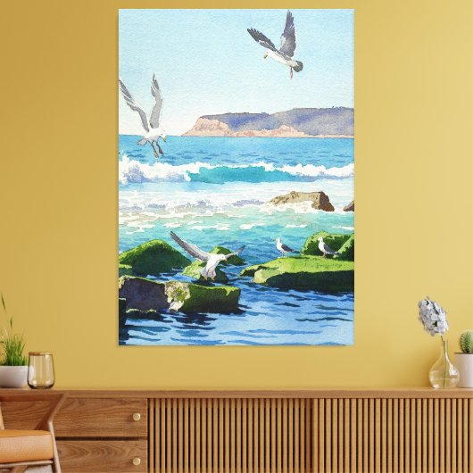 Punt Loma Rocks Golven en Zeemeeuwen Canvas Afdruk (Insitu (Woonkamer))