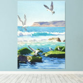 Punt Loma Rocks Golven en Zeemeeuwen Canvas Afdruk (Insitu (Houten vloer))