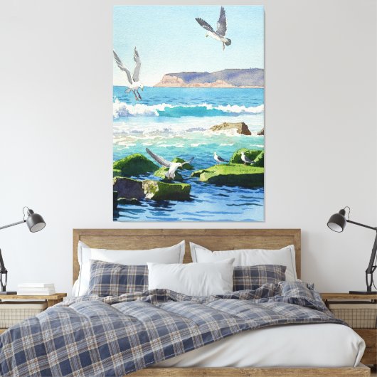 Punt Loma Rocks Golven en Zeemeeuwen Canvas Afdruk (Insitu (Slaapkamer))