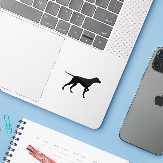 Punt Pointer Hond Sticker (Laptop met iPhone)