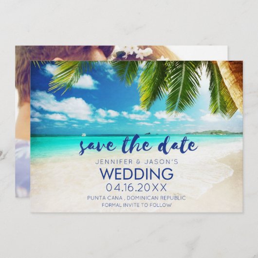 Punta Cana Beach Destination Wedding Save The Date (Voorkant / Achterkant)
