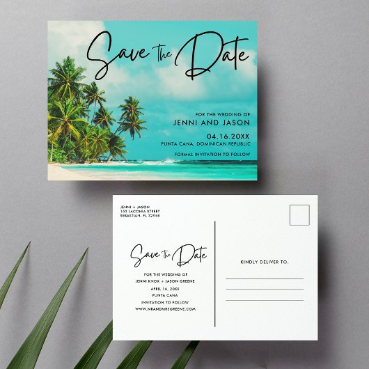 Punta Cana Beach Destination Wedding Save the Date Aankondigingskaart