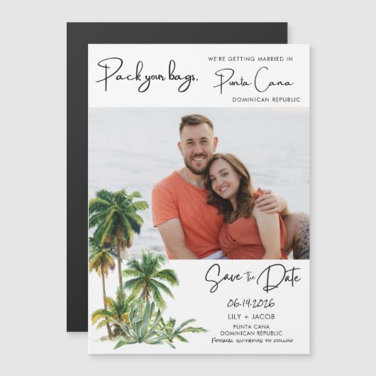 Punta Cana Beach Destination Wedding Save the Date Magnetische Uitnodiging (Voorkant / Achterkant)