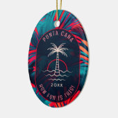 Punta Cana Beach partij Palmboom bladeren zonsonde Keramisch Ornament (Links)