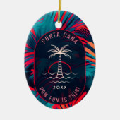 Punta Cana Beach partij Palmboom bladeren zonsonde Keramisch Ornament (Voorkant)