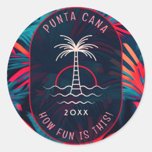 Punta Cana Beach partij Palmboom bladeren zonsonde Ronde Sticker
