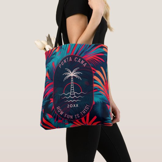 Punta Cana Beach partij Palmboom bladeren zonsonde Tote Bag (Dichtbij)