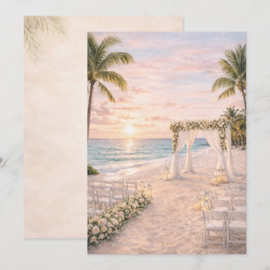 Punta Cana Beach Wedding Invitation | Editable  Kaart (Voorkant / Achterkant)