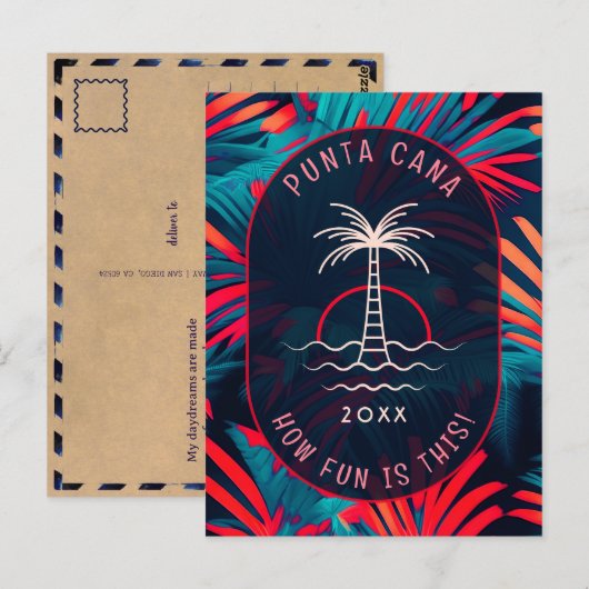 Punta Cana Beachfeest Palmboombladeren zonsonderga Briefkaart (Voorkant / Achterkant)