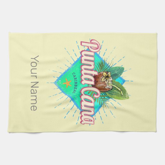 Punta Cana Caribische Dominicaanse Republiek Retro Theedoek (Horizontaal)