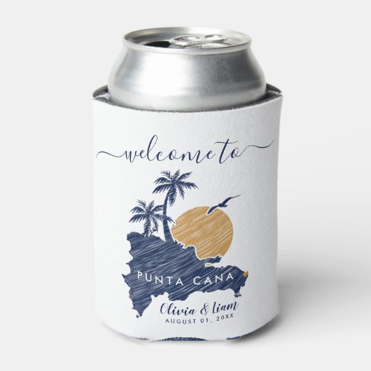 Punta Cana Custom Navy Minimalistische kaart Bruil Blikjeskoeler (Blikje Voorkant)