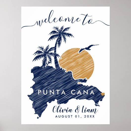 Punta Cana Custom Navy Minimalistische kaart Bruil Poster (Voorkant)