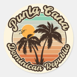 Punta Cana Dominicaanse Palmboom Retro Zonsonderga Ronde Sticker
