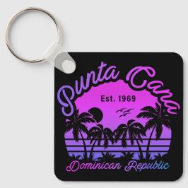 Punta Cana Dominicaanse Palmboom Retro Zonsonderga Sleutelhanger