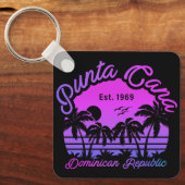 Punta Cana Dominicaanse Palmboom Retro Zonsonderga Sleutelhanger (Voorkant)