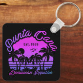 Punta Cana Dominicaanse Palmboom Retro Zonsonderga Sleutelhanger (Achterkant)