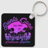 Punta Cana Dominicaanse Palmboom Retro Zonsonderga Sleutelhanger (Achterkant)