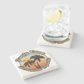 Punta Cana Dominicaanse Palmboom Retro Zonsonderga Stenen Onderzetter (Zijkant)