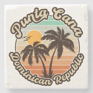 Punta Cana Dominicaanse Palmboom Retro Zonsonderga Stenen Onderzetter