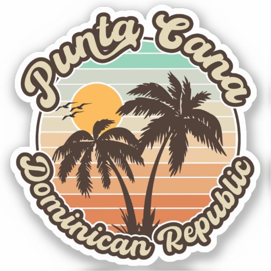 Punta Cana Dominicaanse Palmboom Retro Zonsonderga Sticker (Voorkant)