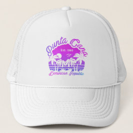 Punta Cana Dominicaanse Palmboom Retro Zonsonderga Trucker Pet