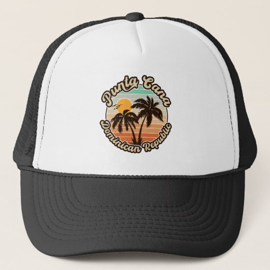 Punta Cana Dominicaanse Palmboom Retro Zonsonderga Trucker Pet (Voorkant)