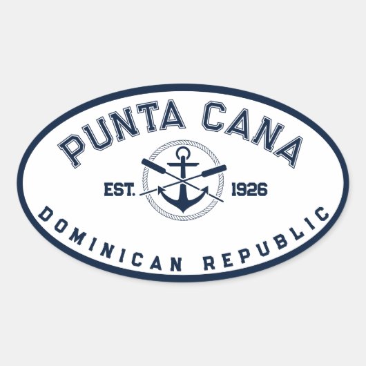 Punta Cana Dominicaanse Republiek Navy Oars Anchor Ovale Sticker (Voorkant)