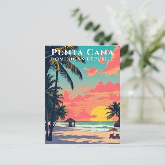 Punta Cana Dominicaanse Republiek Retro Beach Reiz Briefkaart (Staand voorkant)