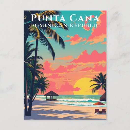Punta Cana Dominicaanse Republiek Retro Beach Reiz Briefkaart (Voorkant)