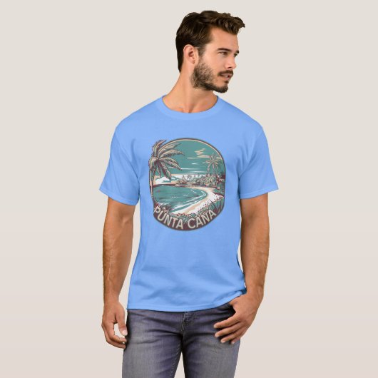 Punta Cana Dominicaanse Republiek Travel Art Badge T-shirt (Voorkant volledig)