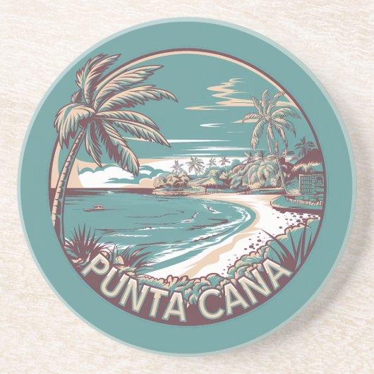 Punta Cana Dominicaanse Republiek Travel Art Badge Zandsteen Onderzetter (Voorkant)