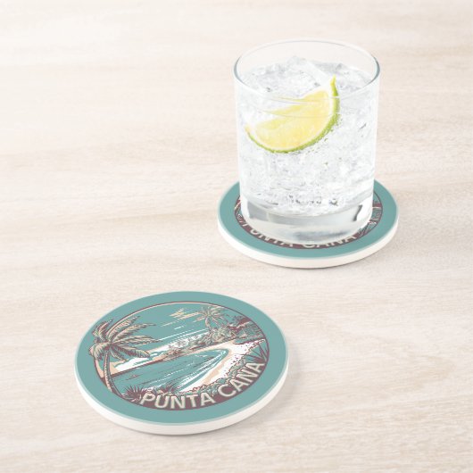 Punta Cana Dominicaanse Republiek Travel Art Badge Zandsteen Onderzetter (Zijkant)