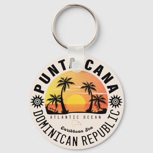 Punta Cana Dominicaanse Retro Sunset Souvenir 60s Sleutelhanger (Voorkant)