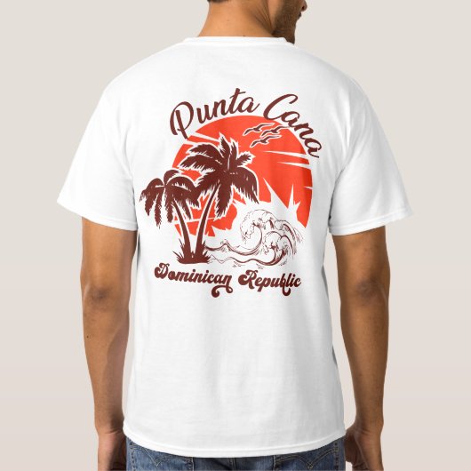 Punta Cana Dominicaanse Retro Sunset Souvenir 60s T-shirt (Achterkant)
