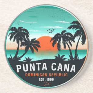 Punta Cana Dominicaanse Retro Sunset Souvenir 60s Zandsteen Onderzetter
