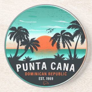 Punta Cana Dominicaanse Retro Sunset Souvenir 60s Zandsteen Onderzetter