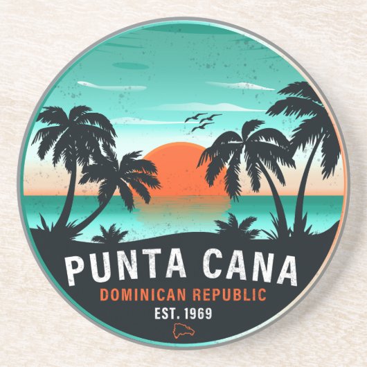 Punta Cana Dominicaanse Retro Sunset Souvenir 60s Zandsteen Onderzetter (Voorkant)