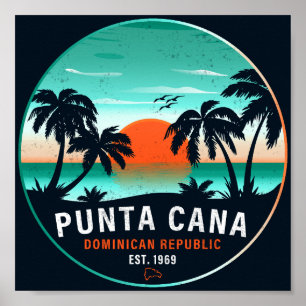 Punta Cana Dominicaanse Retro Sunset Souvenir 80s Poster