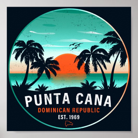 Punta Cana Dominicaanse Retro Sunset Souvenir 80s Poster (Voorkant)