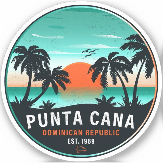 Punta Cana Dominicaanse Retro Sunset Souvenir 80s Sticker (Voorkant)