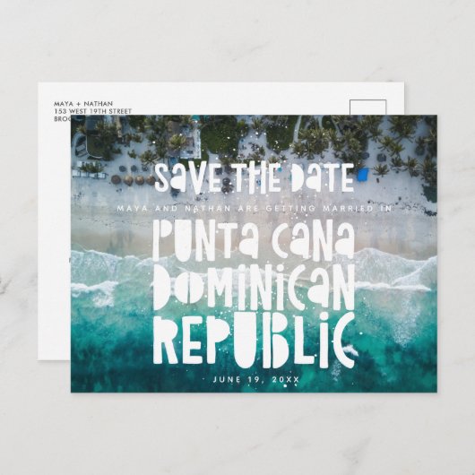 Punta Cana Dominican Beach Wedding Bewaar de datum Aankondigingskaart (Voorkant / Achterkant)