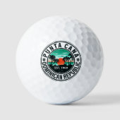 Punta Cana Dominican Palm Tree Retro Sunset 60 s Golfballen (Voorkant)