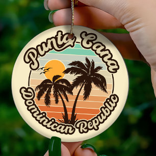 Punta Cana Dominican Palm Tree Retro Sunset 60 s Keramisch Ornament