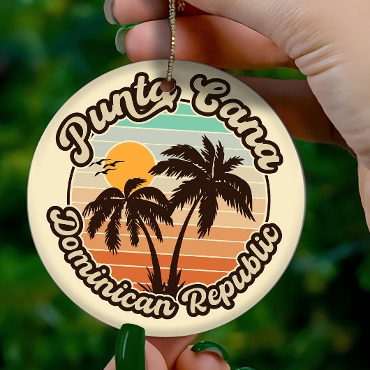 Punta Cana Dominican Palm Tree Retro Sunset 60 s Keramisch Ornament