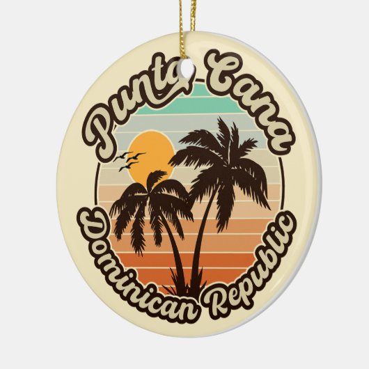Punta Cana Dominican Palm Tree Retro Sunset 60 s Keramisch Ornament (Links)