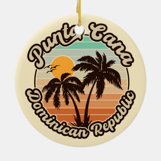 Punta Cana Dominican Palm Tree Retro Sunset 60 s Keramisch Ornament (Achterkant)